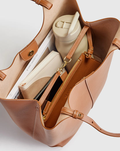 Italian Leather Trapeze Tote - One Size / Dark Brown