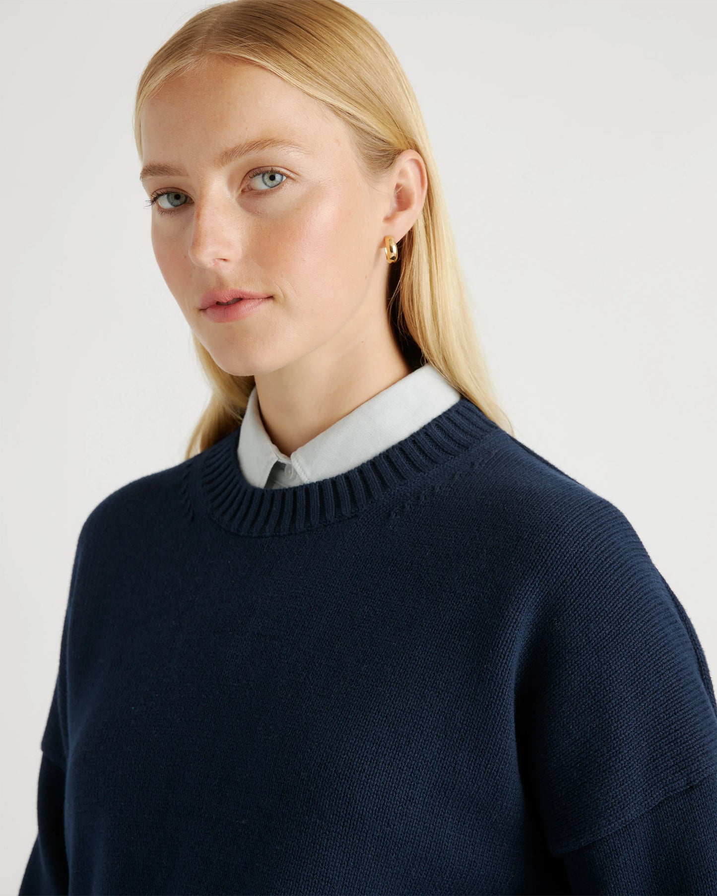 100% Organic Cotton Boyfriend Crew Sweater - XS / Speckled Beige