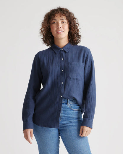100% Organic Cotton Gauze Long Sleeve Shirt - XS / Khaki Gingham