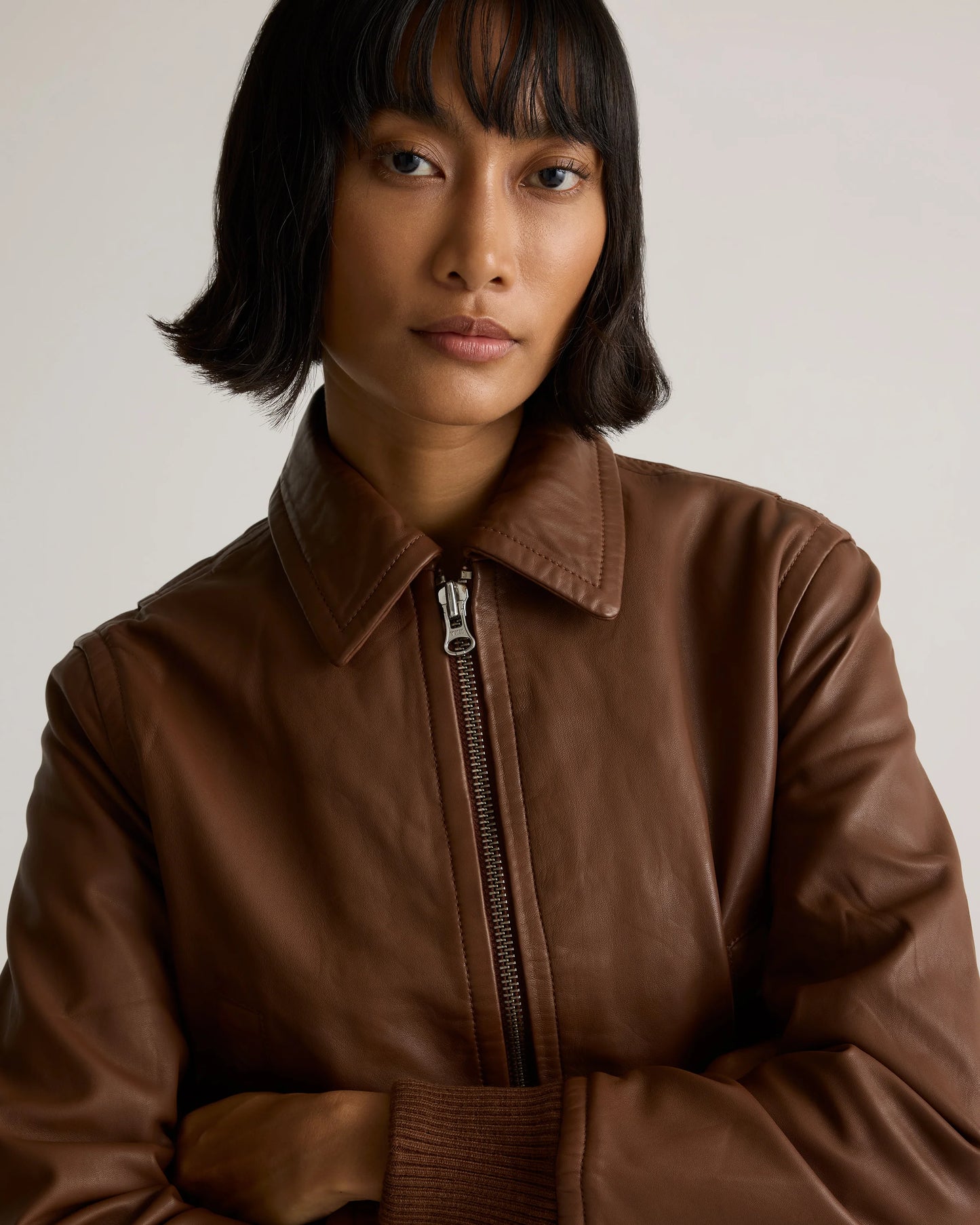 100% Washed Leather Bomber Jacket - XS / Black