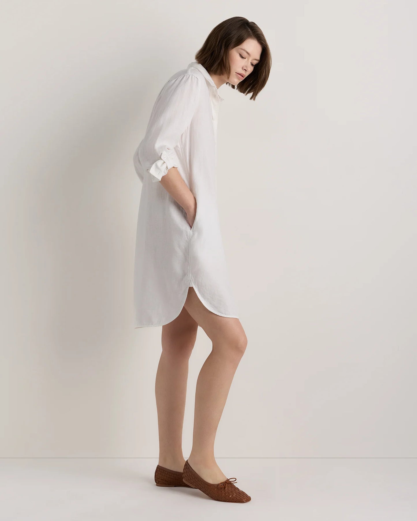 100% European Linen Shirt Dress - XS / Sky Blue Mariner Stripe