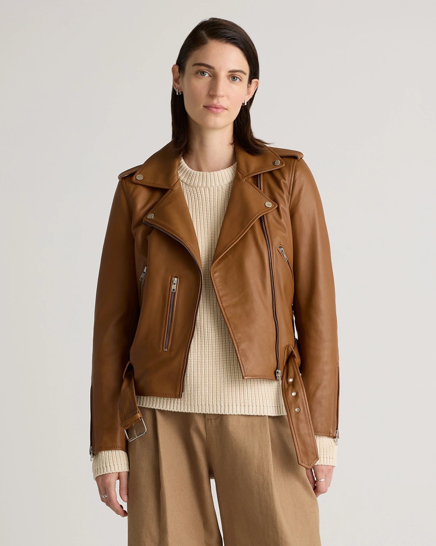 100% Leather Motorcycle Jacket - XS / Cognac