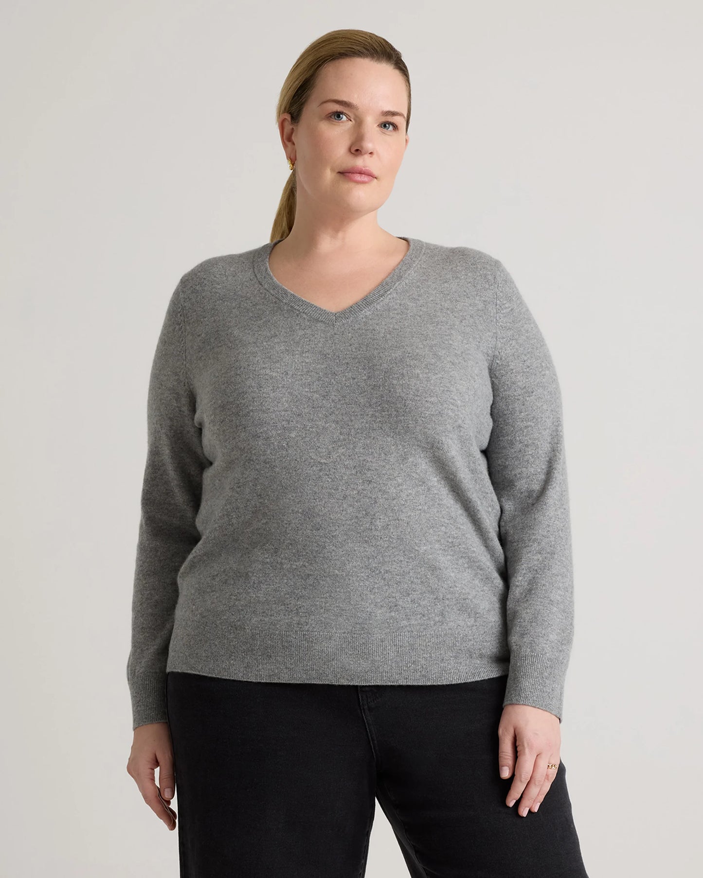 Mongolian Cashmere V-Neck Sweater - 1X / Heather Vintage Pink