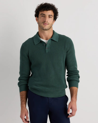 100% Organic Cotton Ribbed Polo Sweater - XS / Mid Heather Grey