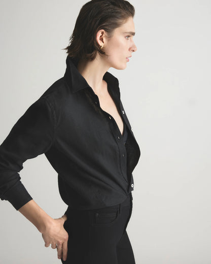 100% European Linen Long Sleeve Shirt - XS / Blue Pinstripe