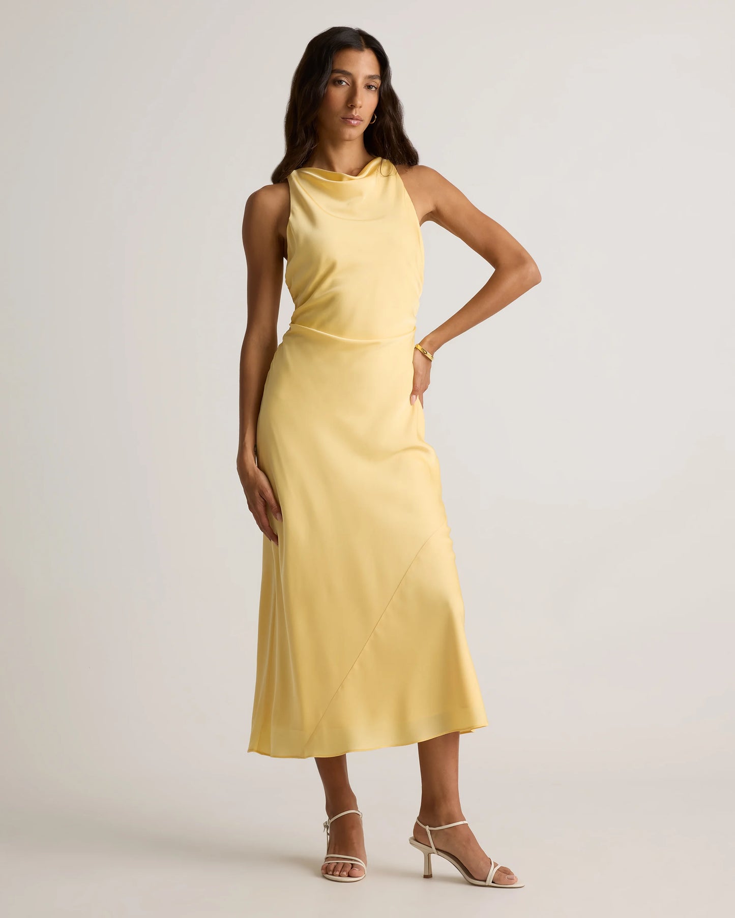 Washable Stretch Silk High Neck Midi Dress - XS / Vintage Navy Roses
