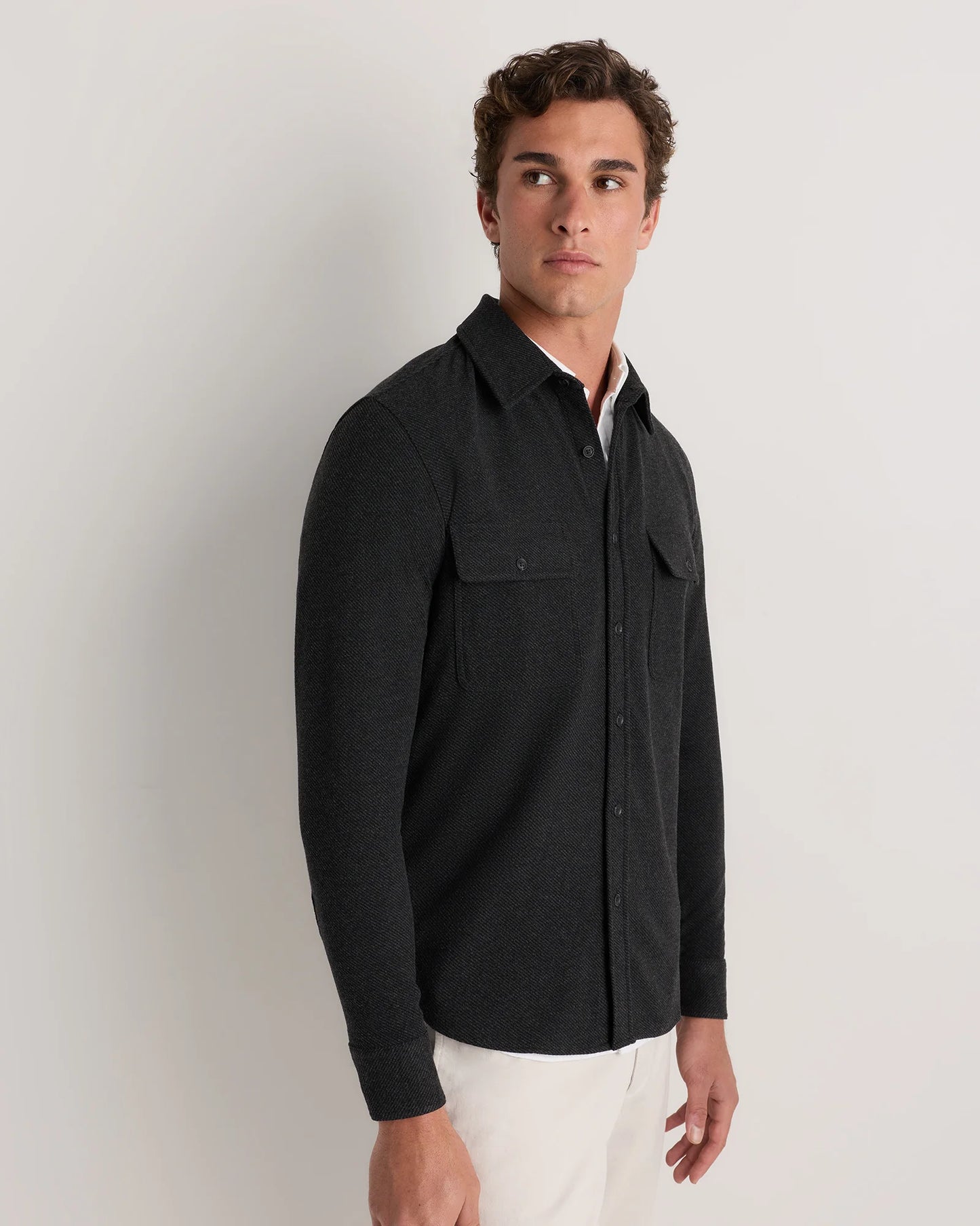 Stretch Sweater Fleece Shirt - S / Off-White