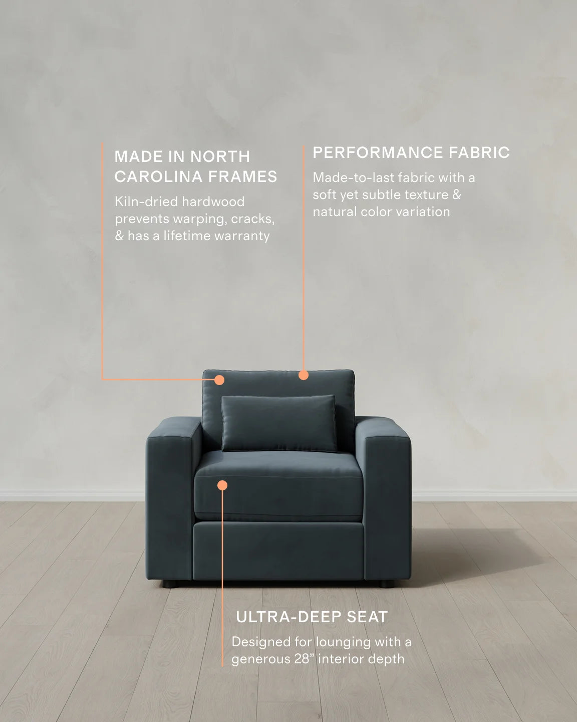 Ashford Deep Seat Chair and a Half in Performance Velvet - 46" / Caramel