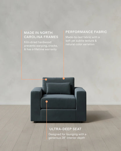 Ashford Deep Seat Chair and a Half in Performance Velvet - 46" / Caramel
