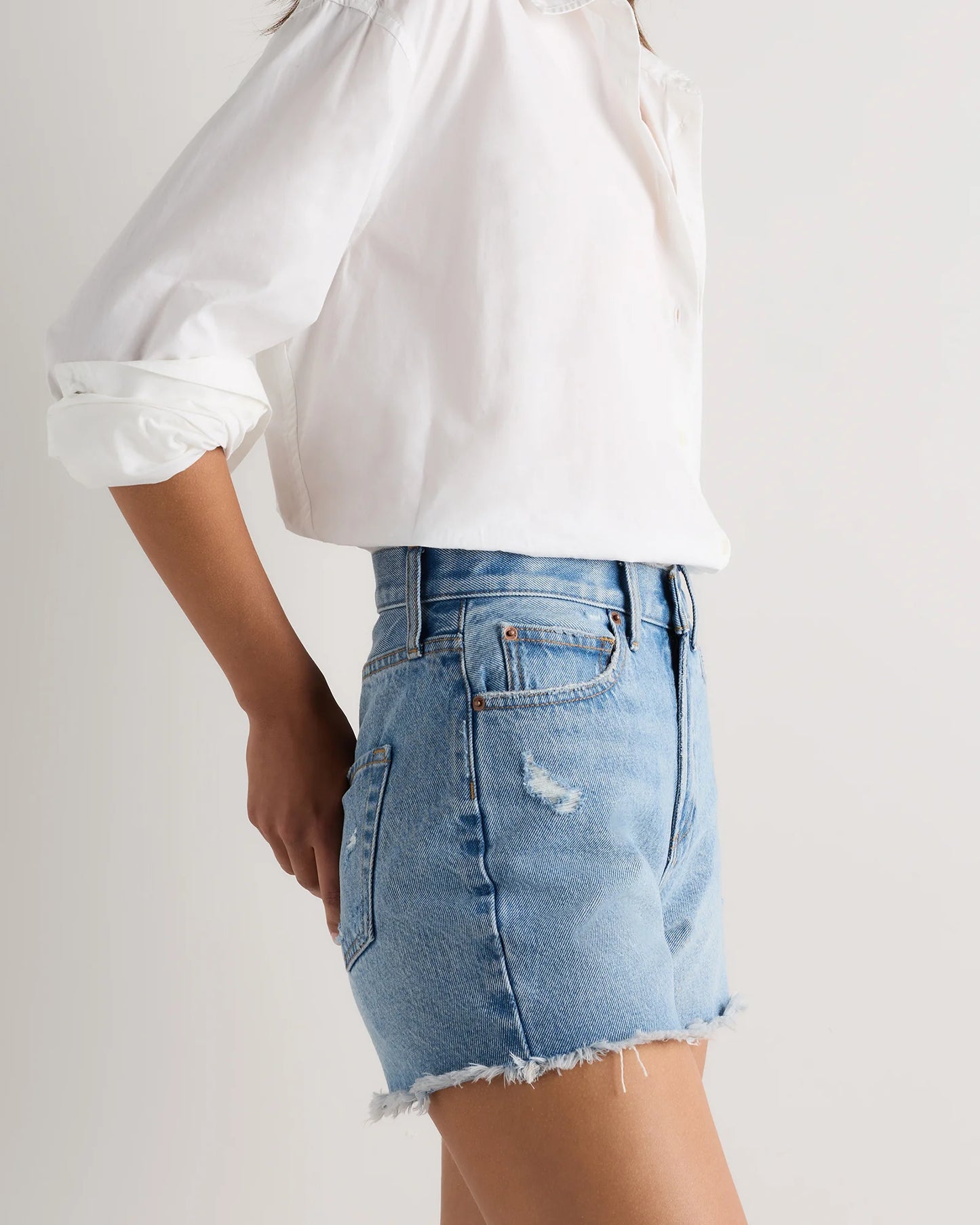 Bella Rigid Cut Off Shorts - 24 / Powder Blue Distressed Fray