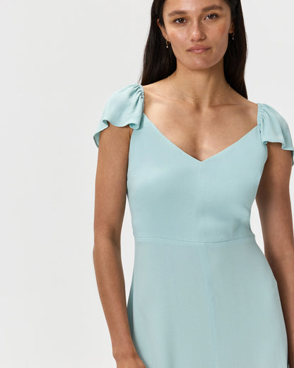 Lightweight Crepe Flutter Sleeve Midi Dress - XS / True Black