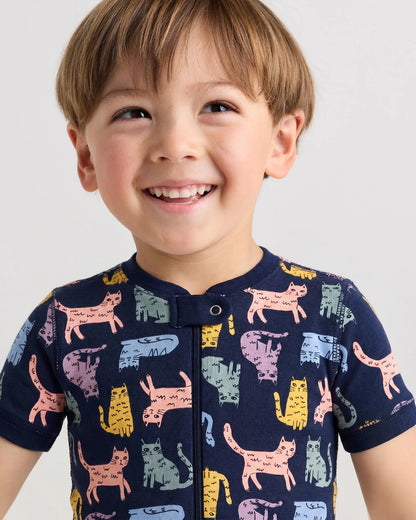 100% Organic Cotton Shortie Onesie Pajama - 2T / Navy Stripe