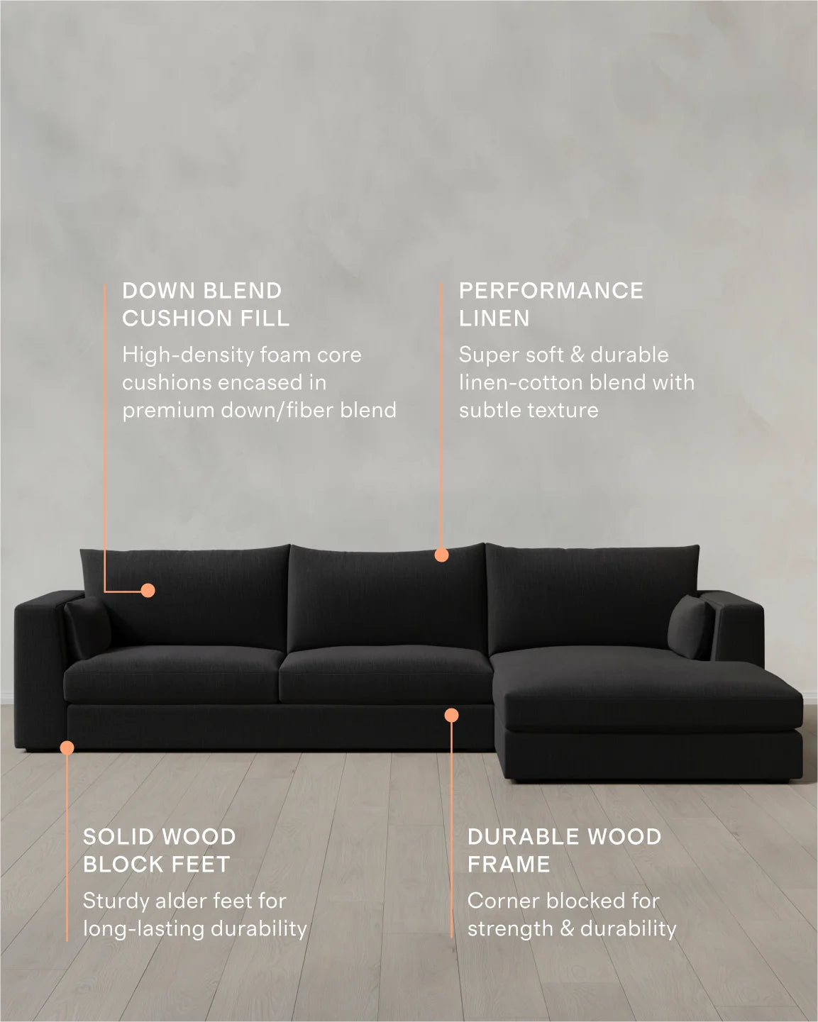 Oasis Chaise Sectional in Performance Linen - Right Arm / Sand