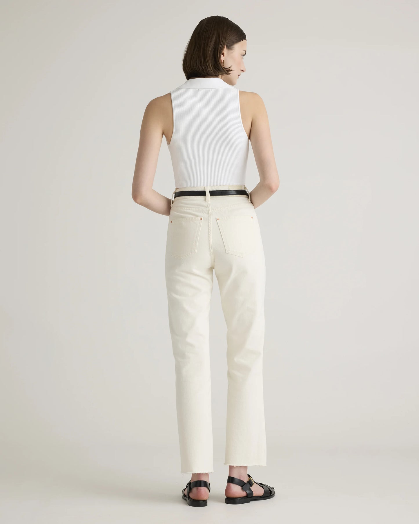 Cropped Polo Ribbed Knit Tank - XS / White