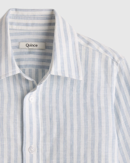 100% European Linen Long Sleeve Shirt - 2T / Sky Blue Mariner Stripe