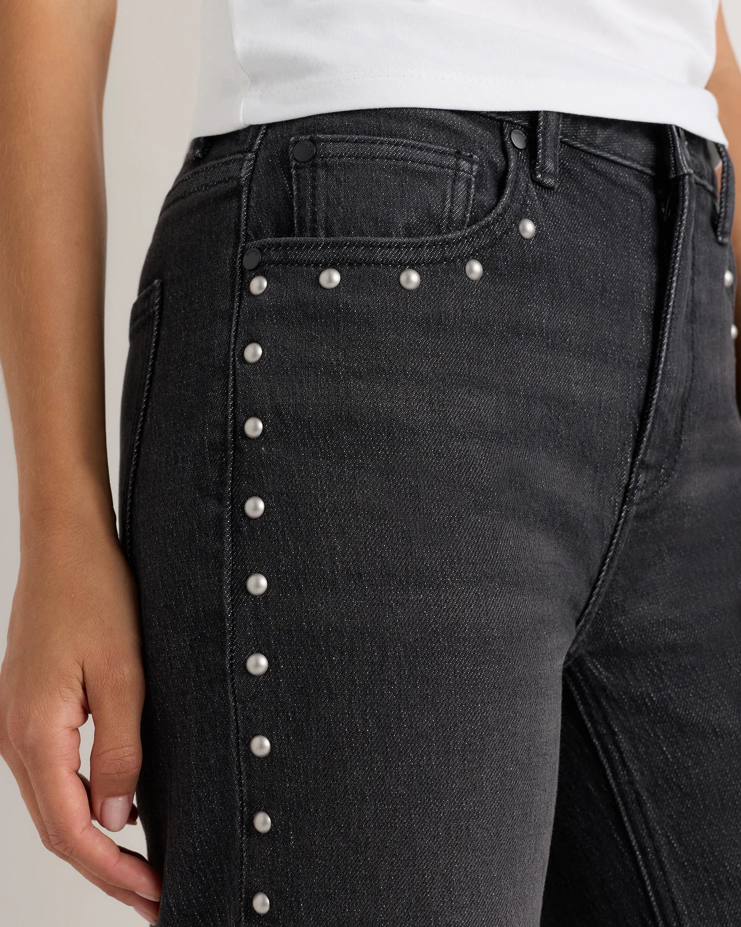 Bella Stretch Studded Relaxed Straight Jeans - 24 / Atlantic Blue