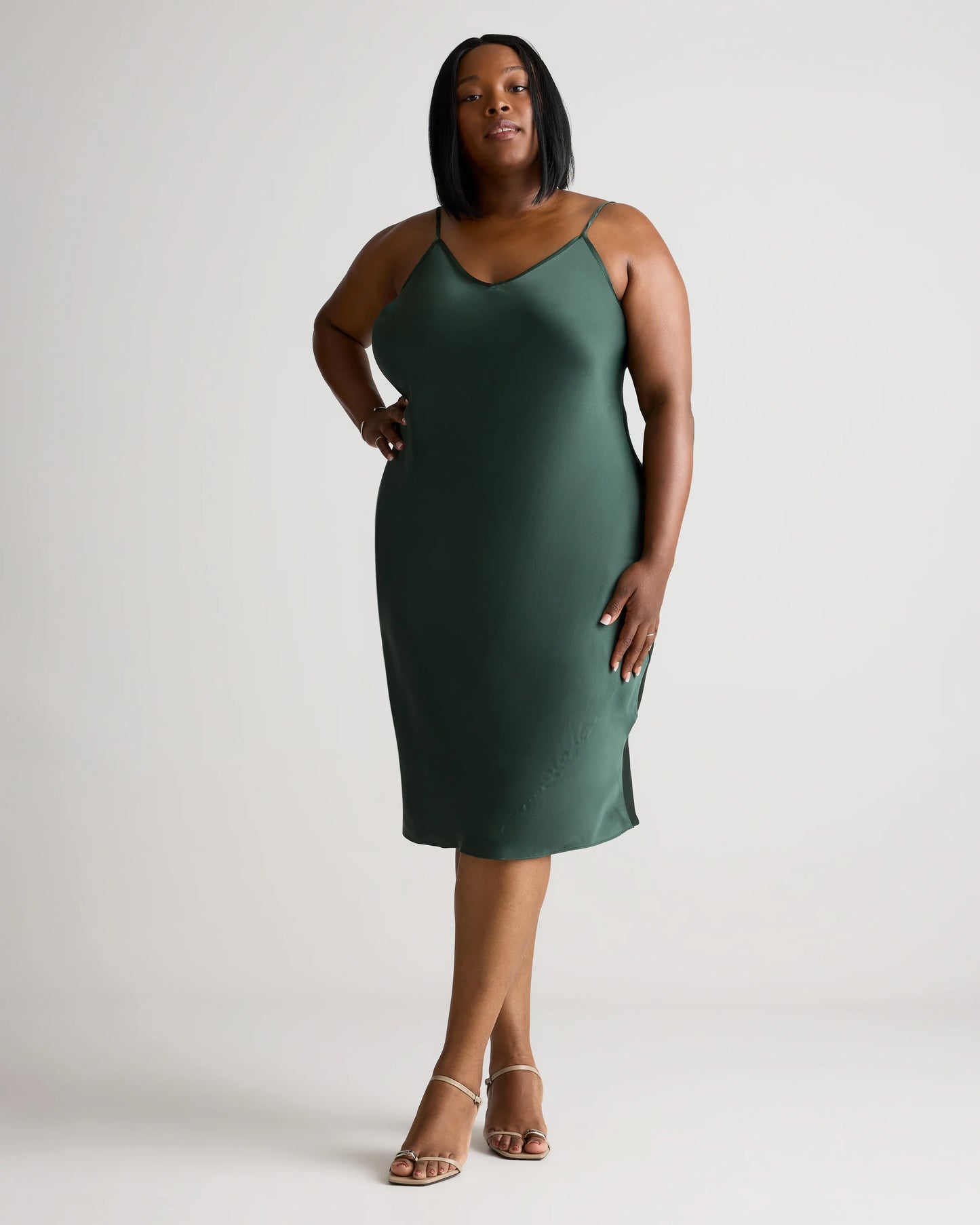 100% Washable Silk Slip Dress - 1X / Champagne