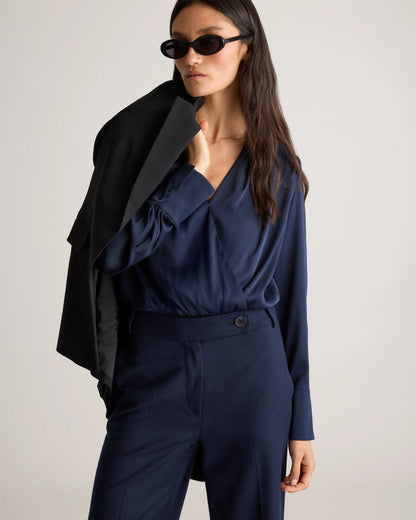 Washable Stretch Silk Surplice Bodysuit - XS / Moonstone Blue