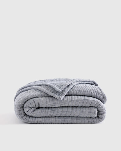Organic Cotton Channel Stitch Coverlet - Twin / Coral Pink