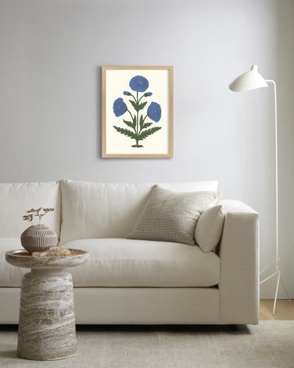 Blue Mughal Poppy Antique Print - 21.25"x26.25" / White