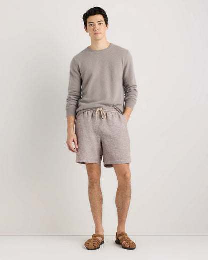 100% European Linen Drawstring Beach Shorts - 7" - XS / Taupe Brown Chambray