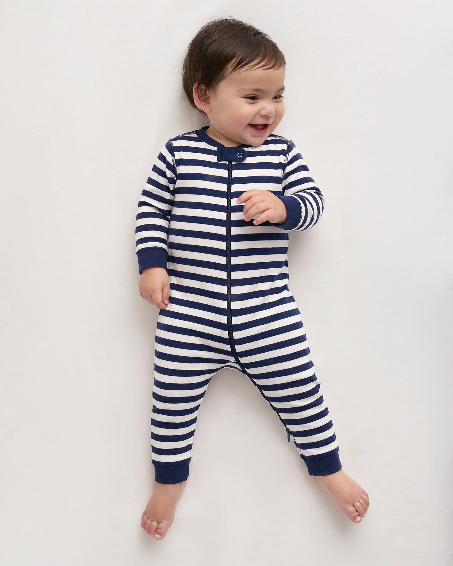 100% Organic Cotton One Piece Pajama - 0-3M / Navy Stripe