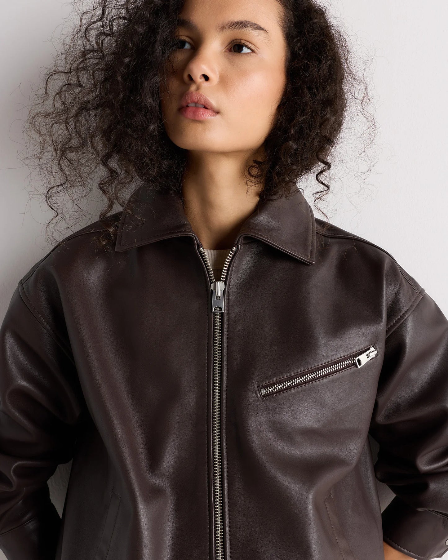 100% Leather Oversized Bomber Jacket - XS / Rich Brown