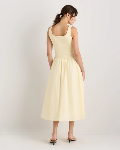Cotton Mixed Media Tank Dress - XS / Pale Custard Yellow