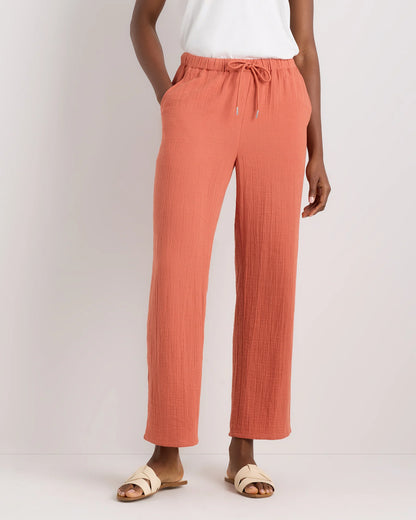 100% Organic Cotton Gauze Straight Leg Pants - XS / Spiced Orange