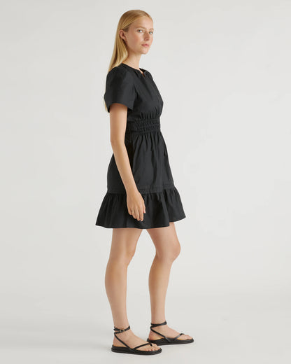 100% Organic Cotton Poplin Tiered Mini Dress - XS / Riviera Blue Heirloom Floral