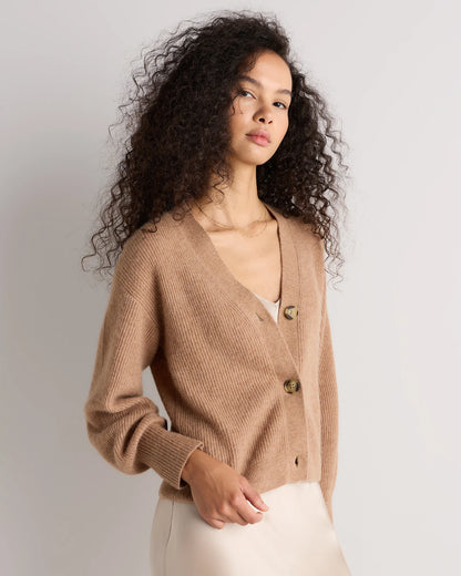 Lightweight Baby Alpaca Cropped V-Neck Cardigan - XS / Smoked Charcoal