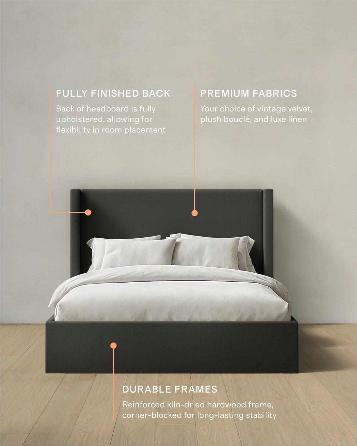 100% Linen Wingback Bed - Full / Canvas
