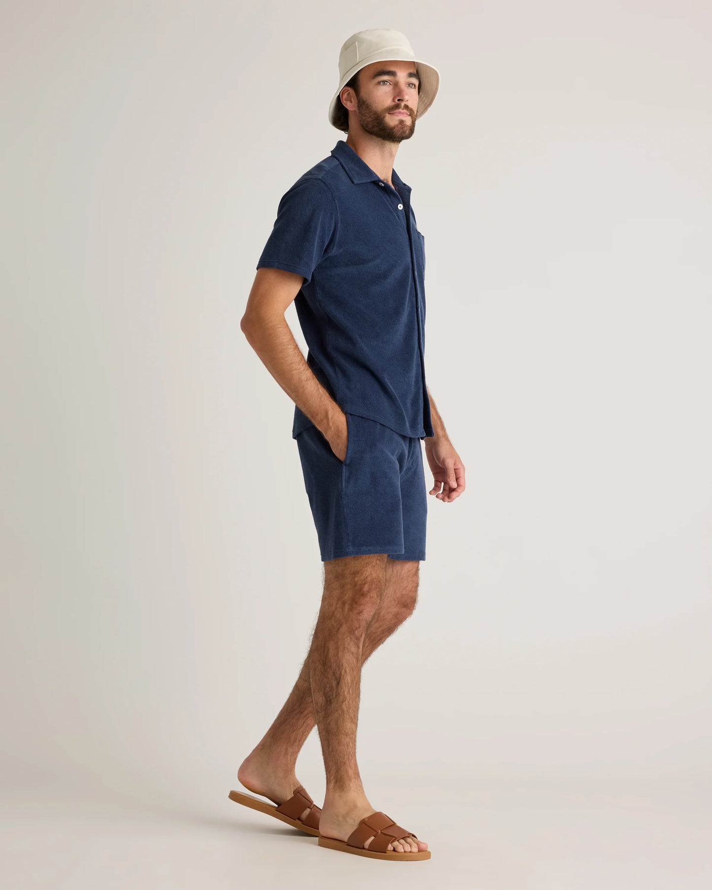 100% Organic Cotton Terry Towel Shorts - 6.5" - S / Deep Navy