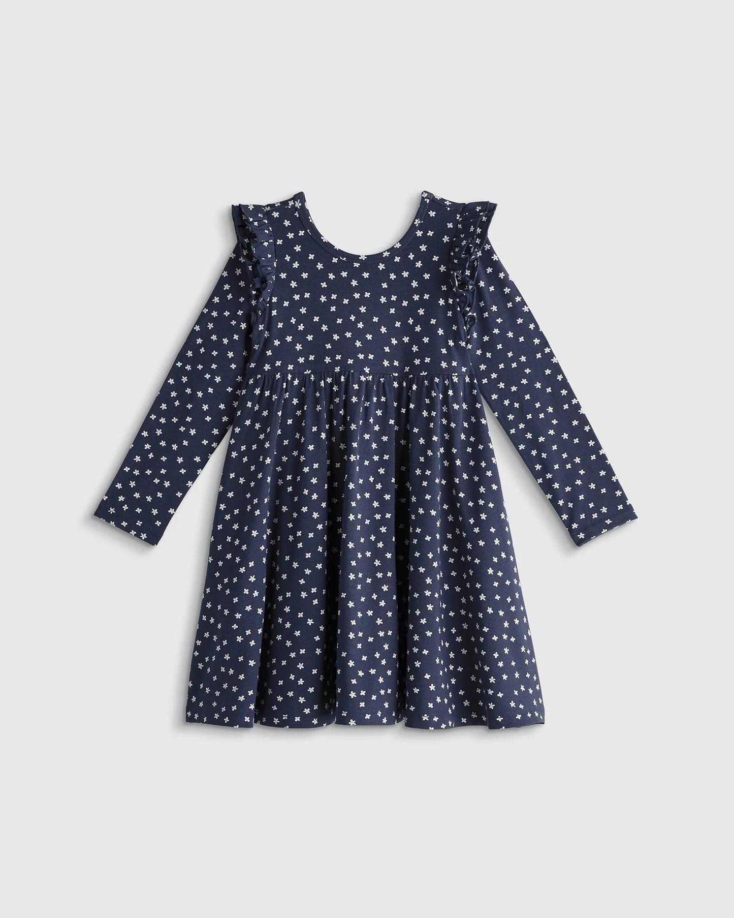 Bamboo Long Sleeve Flutter Twirl Dress - 2T / Navy Blossoms