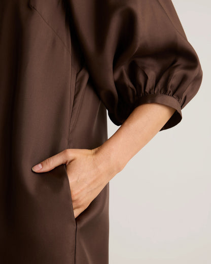 100% Silk Twill Button Front Mini Dress - XS / Hot Fudge