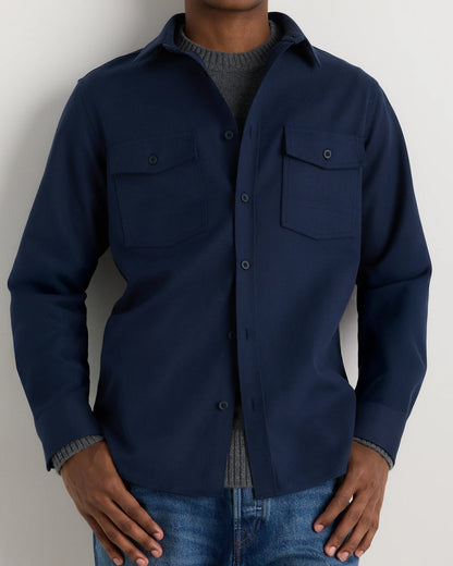Brushed Cotton Wool Utility Overshirt - S / True Black