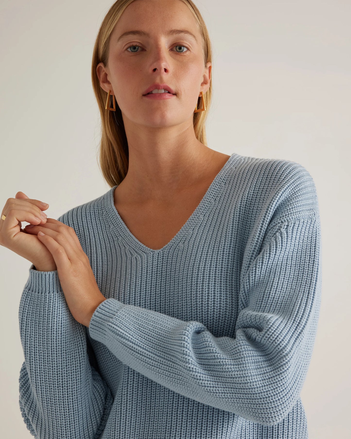 100% Organic Cotton Fisherman V-Neck Sweater - XS / Heather Brown