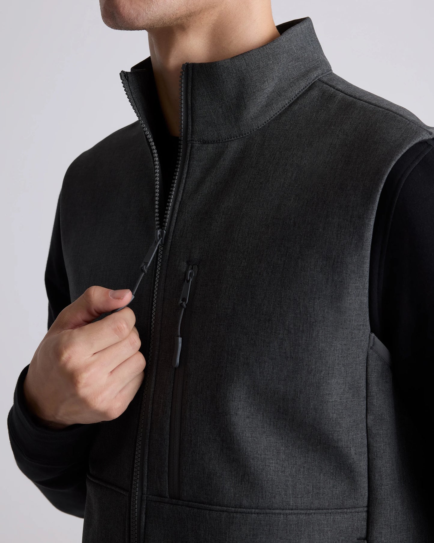 Softshell Fleece-Lined Full-Zip Vest - S / Heather Deep Navy