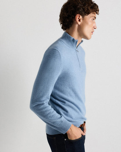 Mongolian Cashmere Quarter Zip Sweater - S / Olive Twist