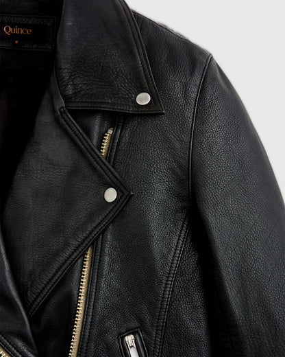 100% Leather Oversized Biker Jacket - XS / True Black
