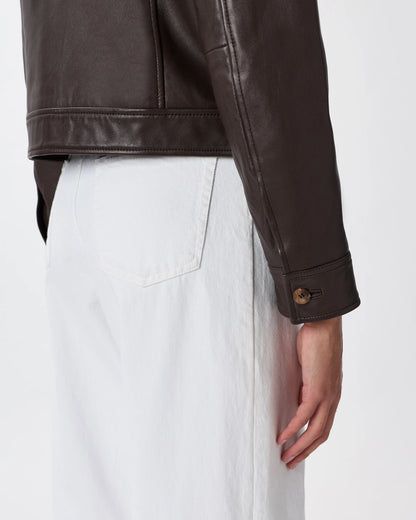100% Leather Cropped Jacket - XS / Rich Brown