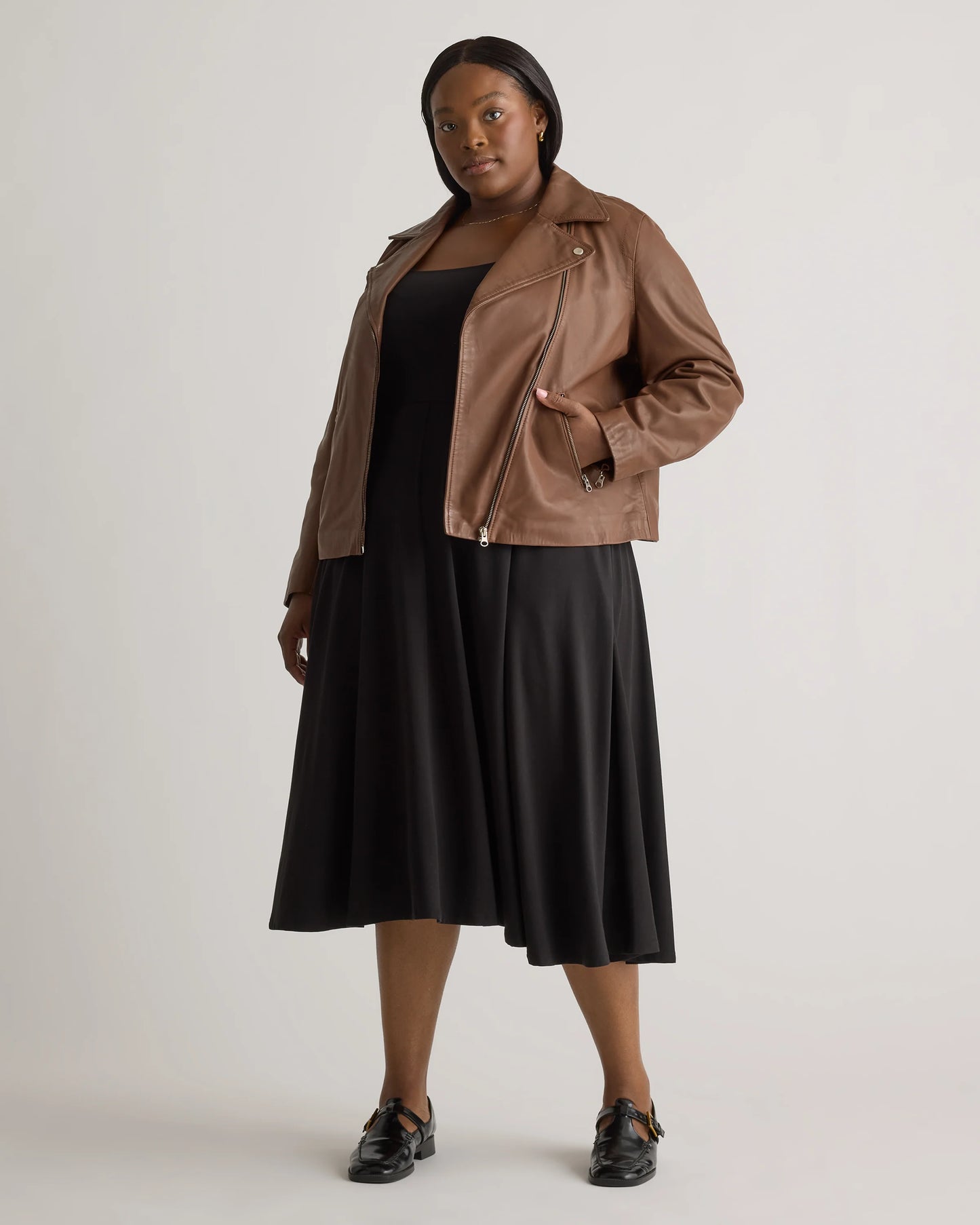 100% Washed Leather Biker Jacket - 1X / Burnt Umber