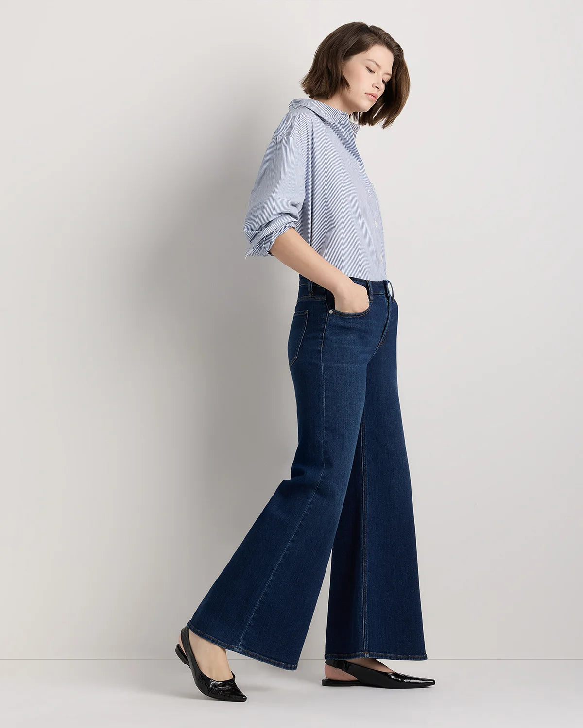 Bella Stretch Palazzo Jeans - 24 / Frosted Blue
