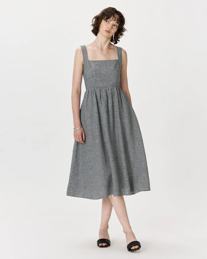 100% European Linen Fit & Flare Midi Dress - XS / Brick Red Heirloom Floral