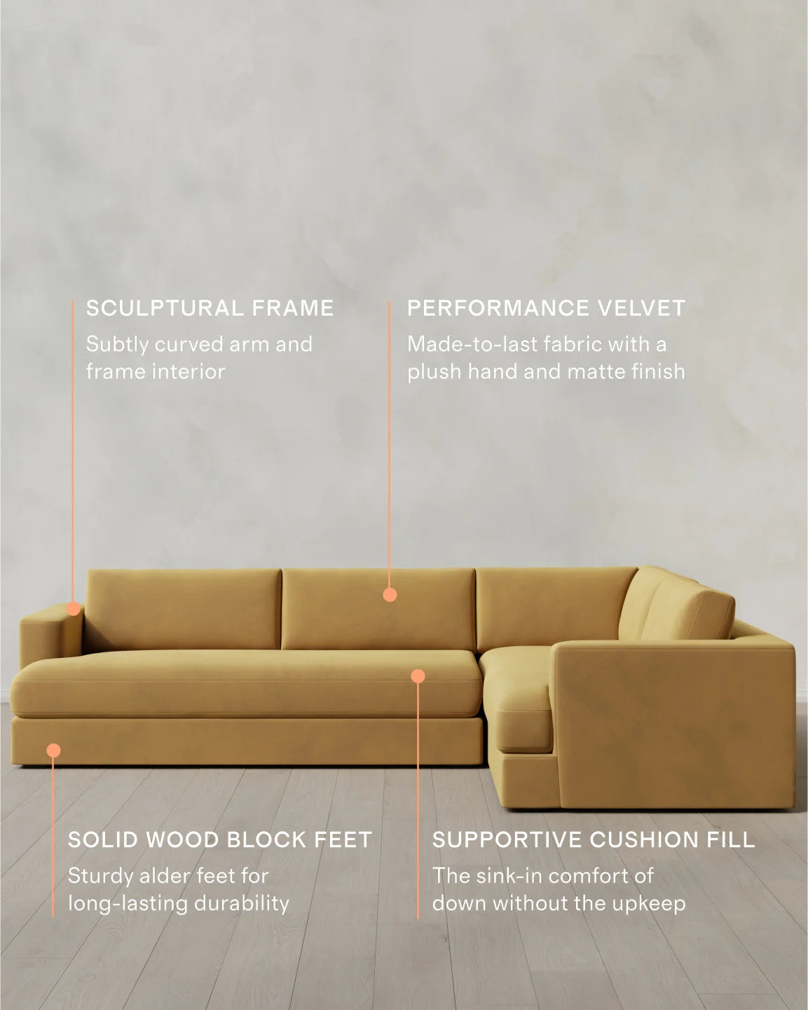 Sierra Curved Arm L Sectional in Performance Velvet - Right Arm / Sable