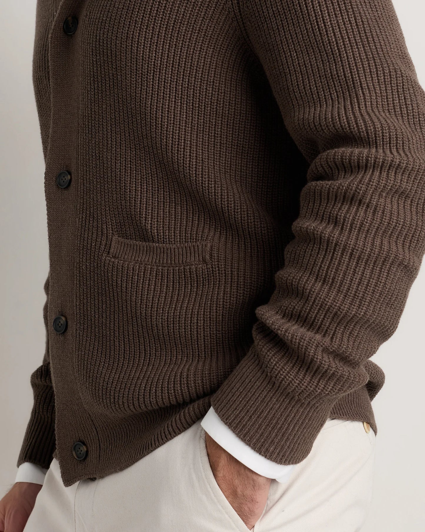 100% Organic Cotton Ribbed Shawl-Collar Cardigan Sweater - S / Bayberry Olive