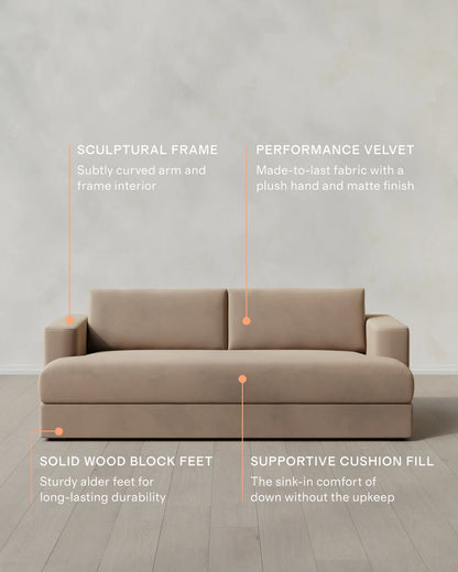 Sierra Curved Arm Sofa in Performance Velvet - 7ft / Sable