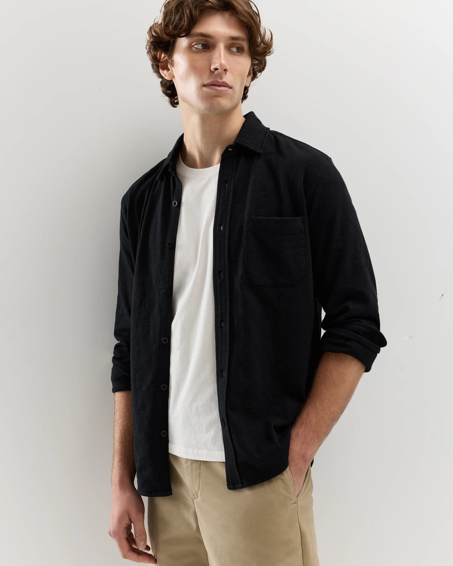 100% Organic Cotton Slub Long Sleeve Button Up Shirt - S / Heather Grey