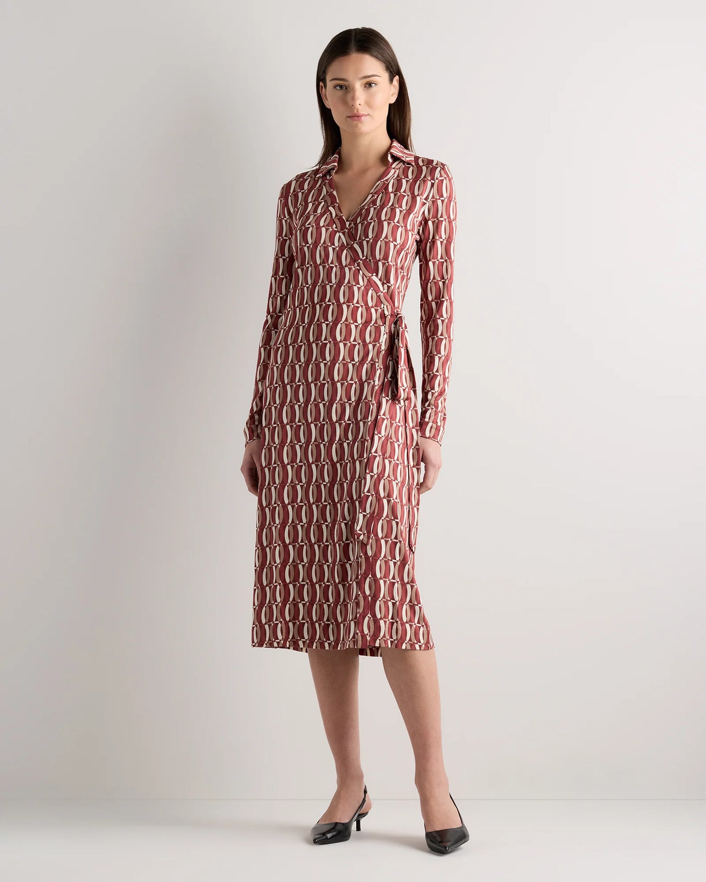 100% Silk Jersey Midi Wrap Dress - XS / Crimson Prism