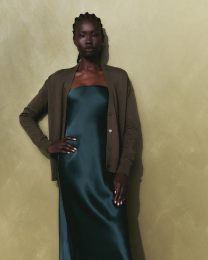 100% Washable Silk Strapless Midi Dress - XS / Hot Fudge